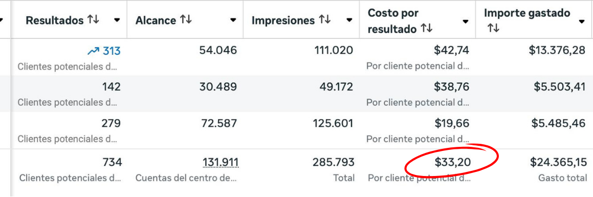 Dashboard de gestión de anuncios en Facebook con métricas de conversión reales